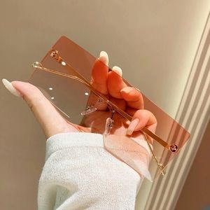 1pc Rimless Extra Large Square Frame Orange Beach Sunglasses